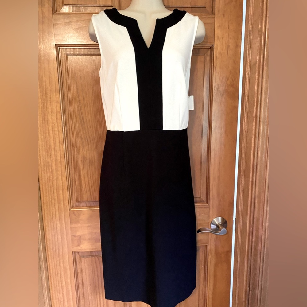Black and (winter) white sleeveless dress.